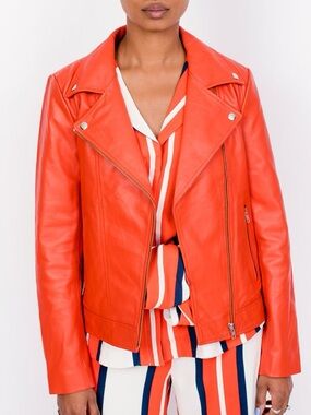 Imperial Italy 🇮🇹 Women’s Coral Orange Leather Moto Jacket